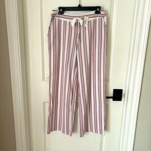 SOMA EMBRACEABLE ANKLE PAJAMA PANTS NOBLE STRIPE IVORY RED SIZE M NWT